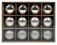 картинка Набор ёлочных шаров WINTER GLADE Набор ёлочных шаров, пластик, 8 см, 12 шт, серебряный микс, 8012G002 от магазина Tovar-RF.ru