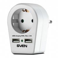 картинка Сетевой фильтр SVEN SF-S1U (16A,1 евро розетка,2 USB) белый, блистер от магазина Tovar-RF.ru