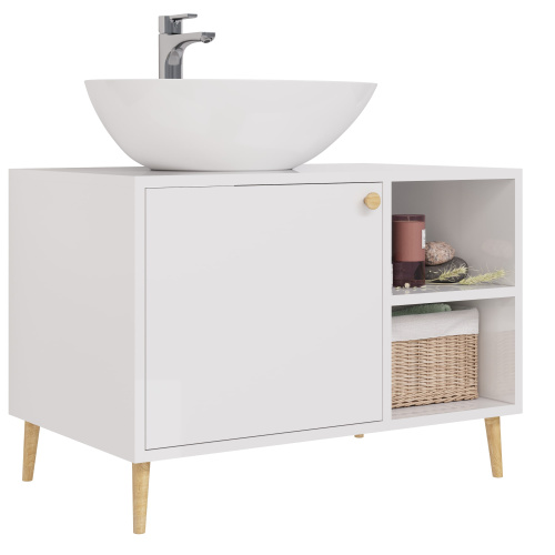 картинка Тумба LUNO, 80см, напольная, 1дв., 2 откр. полки,белый глянец, под ум. Триумф от магазина Tovar-RF.ru фото 5