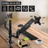 картинка ExeGate EDM2-3410-02G (газовая пружина, VESA 75x75, 100x100, макс.нагрузка 2х10 кг, наклон -90°/+90°, поворот -90°/+90°, вращение 360°, 2 способа крепления: сквозное и струбцина, цвет черный) от магазина Tovar-RF.ru
