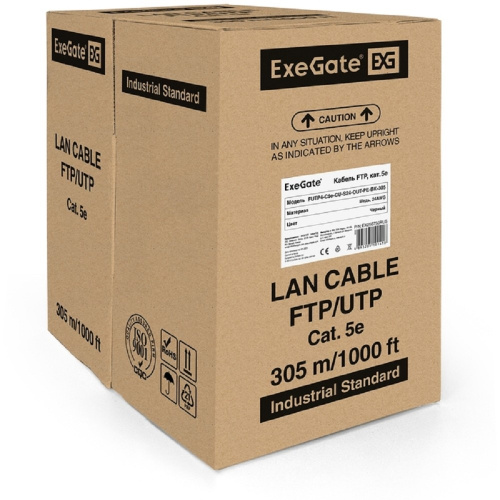 картинка exegate ex256750rus futp4-c5e-cu-s24-out-pe-bk-305-fluke ftp 4 пары кат.5e медь, 24awg, fluke® test pass, экран, внешн., без троса, бухта 305м, черн., pe от магазина Tovar-RF.ru