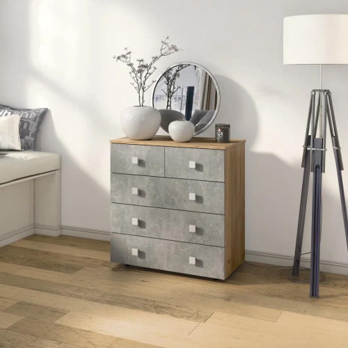 картинка Комод БИТЕЛ ЛОФТ-5 Дуб крафт золотой/ателье светлое БИТЕЛ ЛОФТ-5 Дуб крафт золотой/Бетон от магазина Tovar-RF.ru