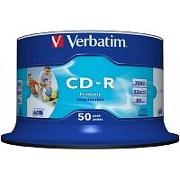 картинка verbatim  диски cd-r  50 шт. printable inkjet, 52-x 700mb, cake box [43309/43438] от магазина Tovar-RF.ru