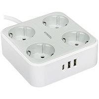 картинка tessan ts-302-c grey сетевой фильтр с 4 розетками 220в и 3 usb портами и кнопкой питания {80003703} от магазина Tovar-RF.ru