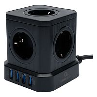 картинка cablexpert сетевой фильтр tower twr-5-u4-b-3 (tower 5р, 10а, 4 х usb, 3.1а, 3м, ур.защиты 4+) черный, коробка {22553} от магазина Tovar-RF.ru