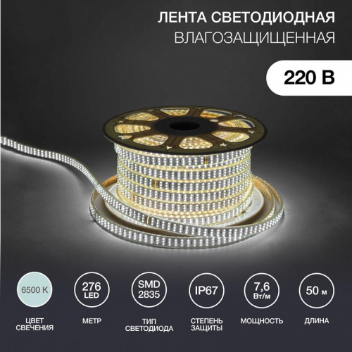 картинка Лента светодиодная NEON-NIGHT (142-203) LED лента 220 В, 7.5x20 мм, IP67, SMD 2835, 276 LED/m, цвет свечения белый, 50 м от магазина Tovar-RF.ru