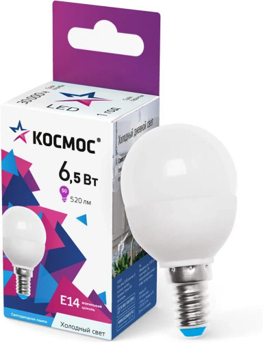 картинка Светодиодная лампа КОСМОС LkecLED6.5wGL45E1465 белый от магазина Tovar-RF.ru