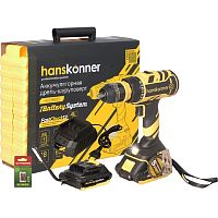 картинка Дрель аккум. б/щ Hanskonner, 18В, 1BatterySystem, 2 акк. 2 Ач, 65Нм, смен патрон,кейс [HCD1865C] от магазина Tovar-RF.ru