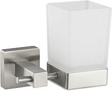 картинка GFMARK 87005 Стакан стеклянный матовый, с креплением к стене из нержавеющей стали, с квадратным основанием, цвет САТИН от магазина Tovar-RF.ru
