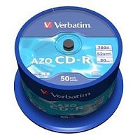 картинка 43343 диски cd-r verbatim 50шт, 700mb 52-x, crystal azo, cake box  от магазина Tovar-RF.ru