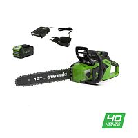картинка Greenworks Цепная пила аккумуляторная GreenWorks  GD40CS18K4, 40V, 40 см, бесщеточная,  до 1,8 КВТ, с АКБ 4АЧ и ЗУ [2005807UB] от магазина Tovar-RF.ru
