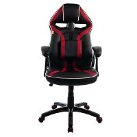 картинка Кресло игровое Filum FL-CH-G-020 усиленная крестовина из металла, спинка/сиденье экокожа, газлифт 100мм, колеса пластик с красной окантовкой, подушка (1113084) от магазина Tovar-RF.ru
