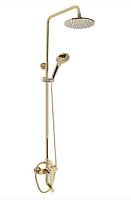 картинка Душевой комплект MAGNUS 9375 Смеситель+стойка душевая тропический душ с двумя лейками под ЗОЛОТО от магазина Tovar-RF.ru