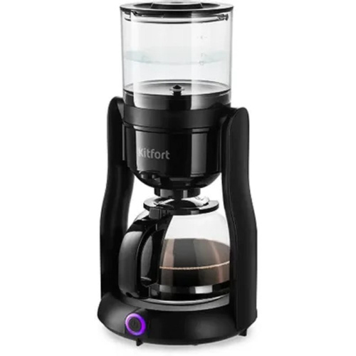 картинка кофеварка капельная, kitfort, кт-7136, мощность 680 вт, объем резервуара для воды 480 мл, съемный контейнер для воды есть, градуировка колбы нет, используемый кофе молотый, цвет черный от магазина Tovar-RF.ru