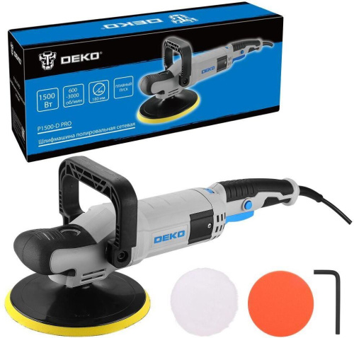 картинка Шлифмашина полировальная сетевая DEKO P1500-D PRO, 180мм, 1500 Вт 083-1050 от магазина Tovar-RF.ru