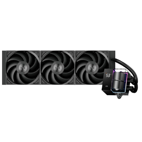 картинка система охлаждения/ pccooler ds360 bk (310w, 360mm, led temp., black, argb pump/ fans: 3x120mm, 86.73cfm, 28dba, 2200rpm/ pump height 67mm, 28dba, 3200rpm, rad thickness 27mm/ s: 1851, 1700, 1200, 20x от магазина Tovar-RF.ru