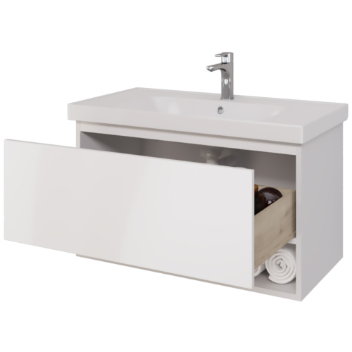 картинка Тумба PERFECTO, 90 см, подвесная, 1 ящик, push-to-open, белый глянец от магазина Tovar-RF.ru фото 12