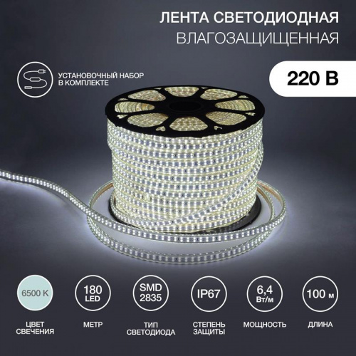 картинка Лента светодиодная NEON-NIGHT (142-201) LED лента 220 В, 6.5x17 мм, IP67, SMD 2835, 180 LED/m, цвет свечения белый, 100 м от магазина Tovar-RF.ru