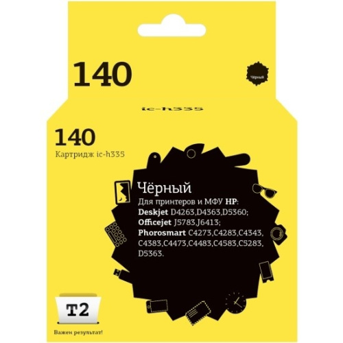 картинка t2 cb335he картридж (ic-h335) №140 для hp deskjet d4263/d5360/officejet j5783/j6413/photosmart c4273, черный, 200 стр. от магазина Tovar-RF.ru
