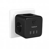 картинка tessan ts-301-de black сетевой фильтр с 3 розетками 220в и 3 usb портами и кнопкой питания {80001835} от магазина Tovar-RF.ru
