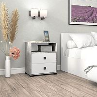 картинка Тумба прикроватная БИТЕЛ ЛАУРА Ателье светлое/Белый (1 кор.) БИТЕЛ ЛАУРА Бетон/Белый (1 кор.) от магазина Tovar-RF.ru