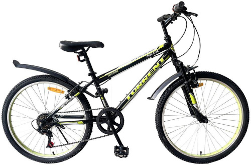 картинка велосипед torrent magic (рама сталь 13", горный, 7 скоростей, колеса 24д.) 4000237 черный, зеленыйот магазина Tovar-RF.ru