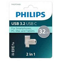 картинка philips usb drive 32gb philips 2-in-1 usb 3.2 usb c, otg, usb 3.2/type-c, металл, 100 mb/s от магазина Tovar-RF.ru
