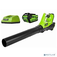 картинка Greenworks Воздуходув аккумуляторный G40ABK4, {40V, с 1хАКБ 4 А.ч и ЗУ} [2400807UB] от магазина Tovar-RF.ru