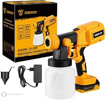 картинка Краскопульт аккумуляторный DEKO SG20DK, 20В, 800 мл, 1x3.0Ач 083-1133 от магазина Tovar-RF.ru