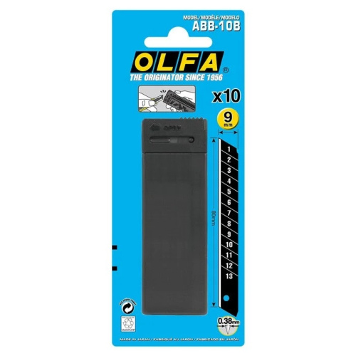картинка Лезвие OLFA сегментированные BLACK MAX, 9х80х0,38мм, 13 сегментов, 10шт [OL-ABB-10B] от магазина Tovar-RF.ru