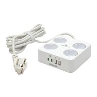 картинка cablexpert сетевой фильтр plate plt-4-c2u2-w-3 ( 4р, 10а, 2xtype-c pd, 20вт, 2xusb, 3м, ур.защиты 4+) белый, коробка {22565} от магазина Tovar-RF.ru