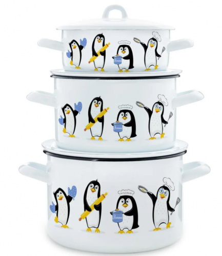 картинка Набор посуды ЭСТЕТ Набор посуды ЭТ-75101 Пингвины цилиндрический 2.0+3.0+4.0л 6 пр от магазина Tovar-RF.ru