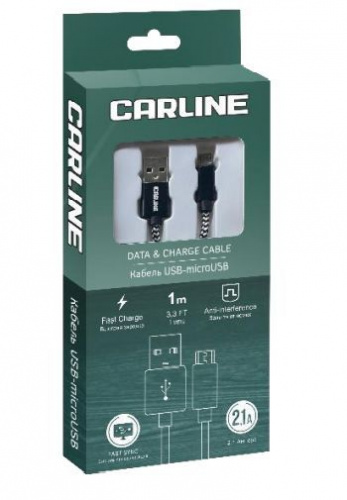 картинка кабель carline cab03121 usb-microusb 2.1а 1 метр тканевая оплетка от магазина Tovar-RF.ru