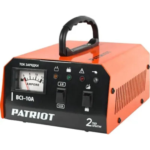 картинка Зарядное устройство PATRIOT BCI-10A [650303410] {Вход.напр. 1ф - 220В ±15%; потреб.мощ 0,4 кВА; напряжен.зарядки 6/12В; ток зарядки макс. 10А; емк.бат. 10-150А/час; вес 1,3 кг.} от магазина Tovar-RF.ru