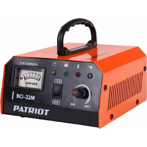 картинка Зарядное устройство PATRIOT BCI-22M [650303425] {Вход.напр. 1ф - 220В ±15%; потреб.мощ 0,7/0,99 кВА; напряжен.зарядки 12/24В; ток зарядки макс. 20/15А; емк.бат. 10-400/10-270 А/ч; вес 1,4 кг.} от магазина Tovar-RF.ru