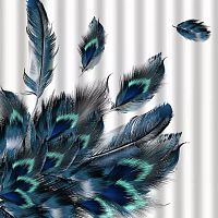 картинка Штора САНАКС 01-86 Штора с рисунком синие перья, в ванную комнату, без колец - полиэстэр от магазина Tovar-RF.ru