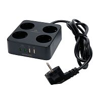картинка cablexpert сетевой фильтр plate plt-4-c2u2-b-3 (4р, 10а, 2xtype-c pd, 20вт, 2xusb, 3м, ур.защиты 4+) черный, коробка {22563} от магазина Tovar-RF.ru