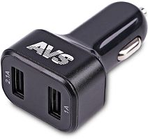 картинка автомобильное зарядное устройство avs uc-523 usb 2 порта (3а,черный) с вольтметром от магазина Tovar-RF.ru