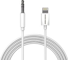 картинка кабель more choice (4610196409820) uk28i aux 3.5mm lightning 8-pin 1м white от магазина Tovar-RF.ru