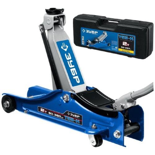 картинка зубр  т-55-k, 2 т, 80 - 380 мм, подкатной домкрат с увеличенным подъемом и низким подхватом в кейсе, профессионал (43058-2-k) от магазина Tovar-RF.ru