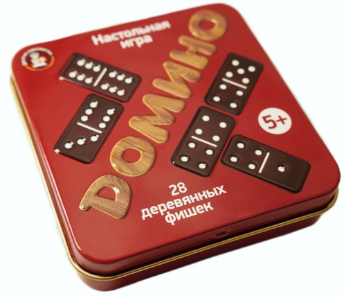 картинка детские игры десятое королевство игра настольная деревянная "домино" (жестяная коробочка) 02990 от магазина Tovar-RF.ru