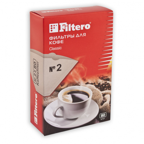 картинка filtero фильтры для кофе, №2/80, коричневые для кофеварок с колбой на 4-8 чашек, 80 шт в упак от магазина Tovar-RF.ru