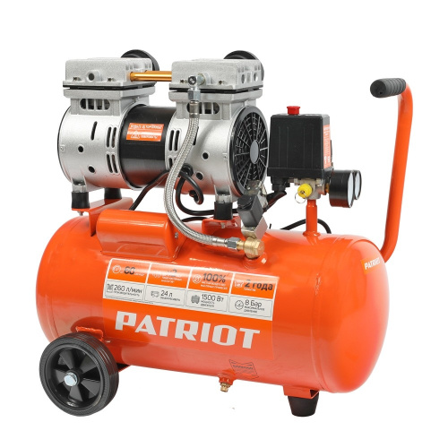 картинка PATRIOT WO 24-260S Компрессор Patriot поршневой безмасляный [525301921] { 260 л/мин, 8 бар, 1500 Вт, 24 л, быстросъемный 1/4" } от магазина Tovar-RF.ru