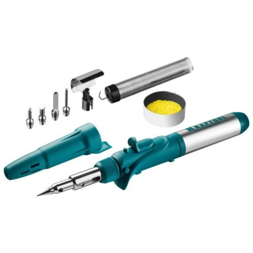 картинка KRAFTOOL  Набор "PRO": Паяльник газовый, 3в1, пьезоподжиг, 5 насадок, припой, защитный колпачок, чистка жал, 1300С (55503-H10) от магазина Tovar-RF.ru