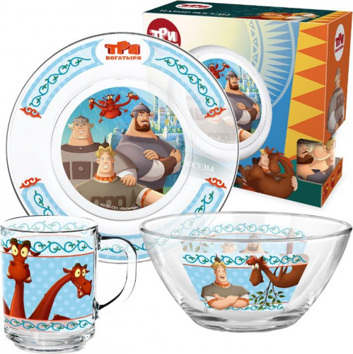картинка Набор посуды ND PLAY 310844 Набор посуды "Три Богатыря", Дизайн 1 (3 предмета, подарочная упаковка), стекло от магазина Tovar-RF.ru