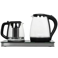 картинка чайный набор kitfort кт-6181 2л. 1500вт черный/нержавеющая сталь (корпус: стекло) от магазина Tovar-RF.ru