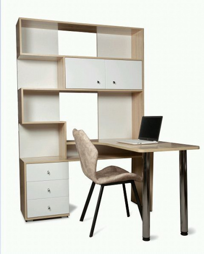 картинка Компьютерный стол БИТЕЛ СК-10 правый Дуб Сонома/Белый, хром от магазина Tovar-RF.ru