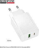 картинка сзу borofone (6941991122880) bas76a 1usb+1type-c 3.0a qc3.0 pd 30w white от магазина Tovar-RF.ru