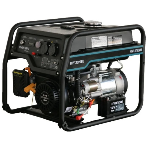 картинка HYUNDAI [HHY 3020FE] Генератор бензиновый { Запуск ручной/электро, 3,1 кВт/ nom 2,8кВт, 230В/50Гц, IC210, 4-х такт, 7,0 л.с., 208 см3, Вес 49 кг  } от магазина Tovar-RF.ru
