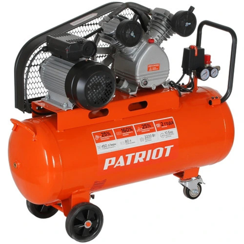 картинка patriot expert компрессор поршневой ременной [525306312] { ptr 80-450a, 450 л/мин, 10 бар, 2200 вт, 80 л, быстросъемный 1/4" + "елочка" } от магазина Tovar-RF.ru